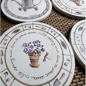 VTG Pfaltzgraff Absorbent Stoneware Cork Coasters Spring Watering Can Lot Of 6